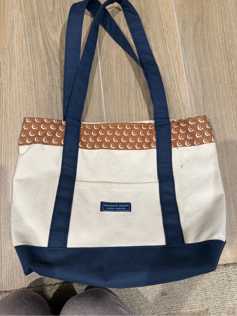 Vineyard Vines Navy, Cream & Brown Patterned Canvas Tote